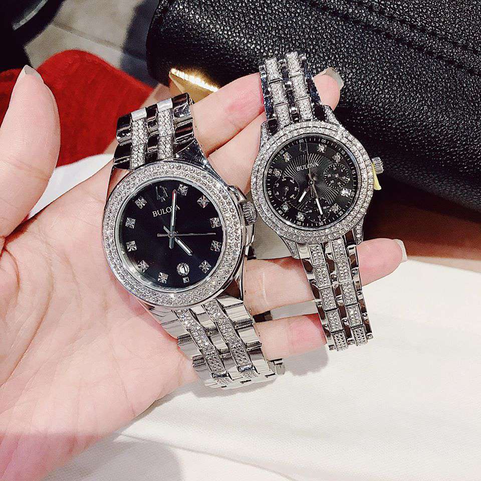 Bulova Crystal Collection Black Dial Silver Steel Strap Watch for Men - 96K102 Buy Now By Bulova