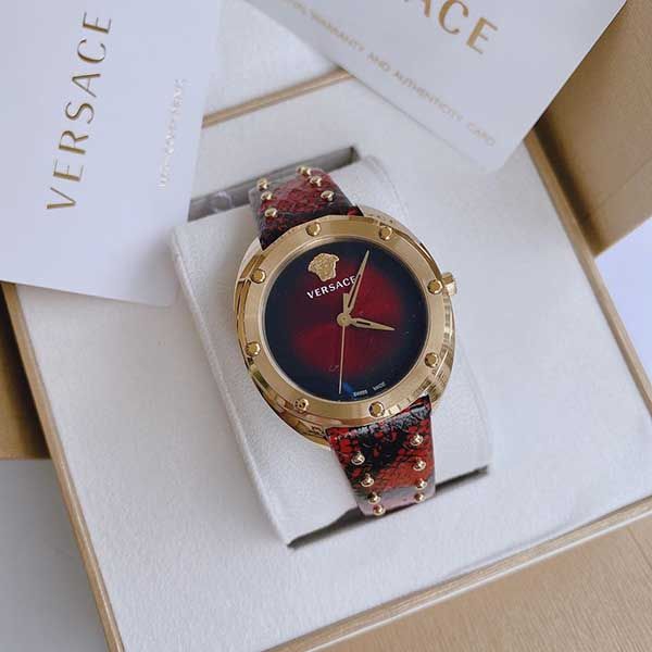 Versace Shadov Quartz Red Dial Red Leather Strap Watch for Women - VEBM00918 Buy Now By Versace