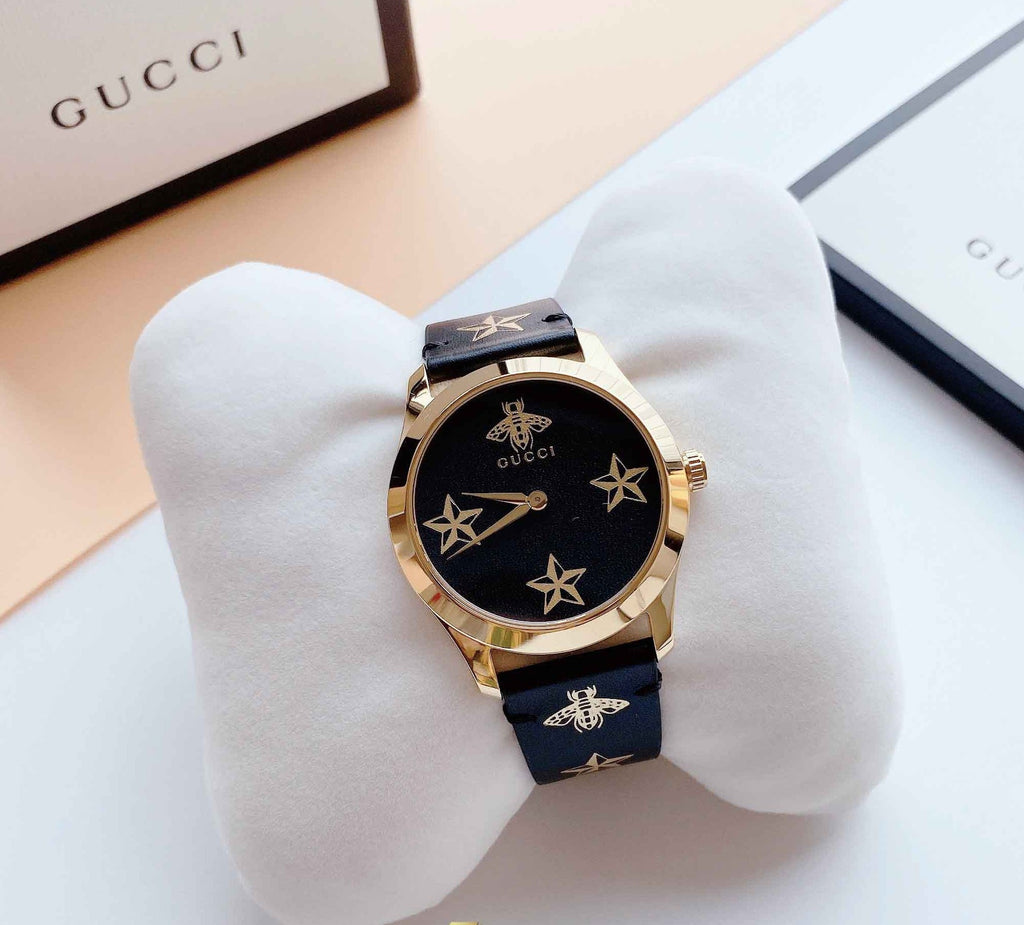 Gucci G Timeless Bee Motif Black Dial Black Leather Strap Watch For Women - YA1264055 Buy Now By Gucci
