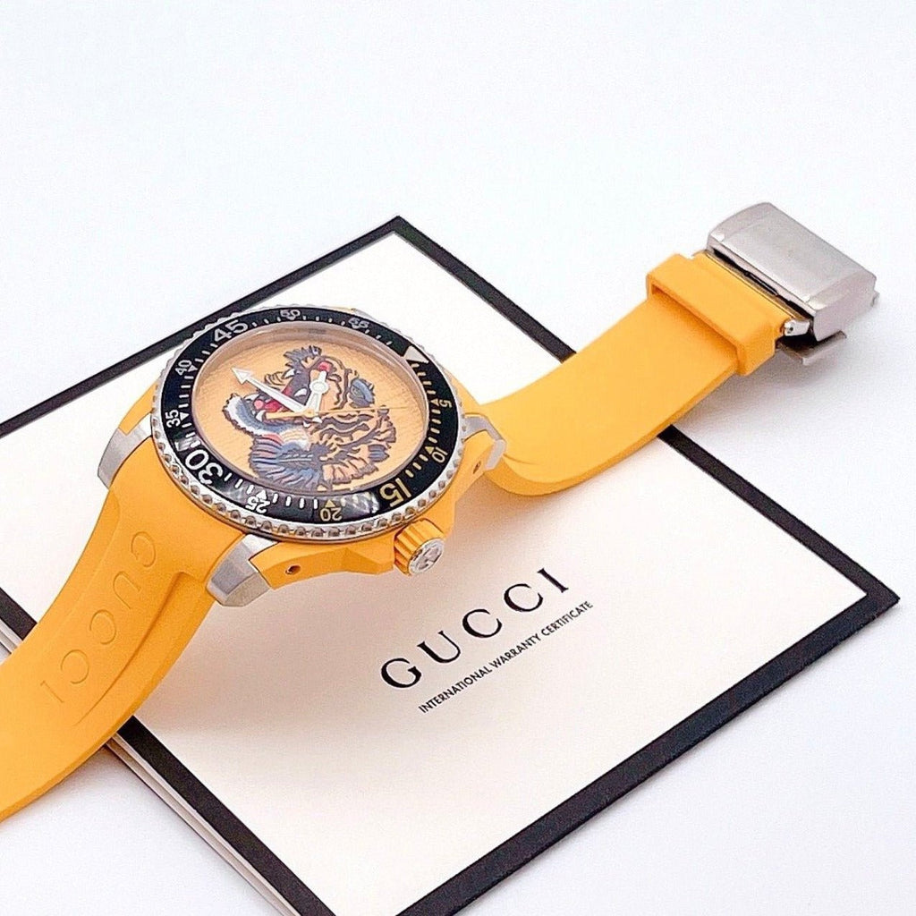 Gucci Dive Tiger Yellow Dial Yellow Rubber Strap Watch For Men - YA136317 Buy Now By Gucci