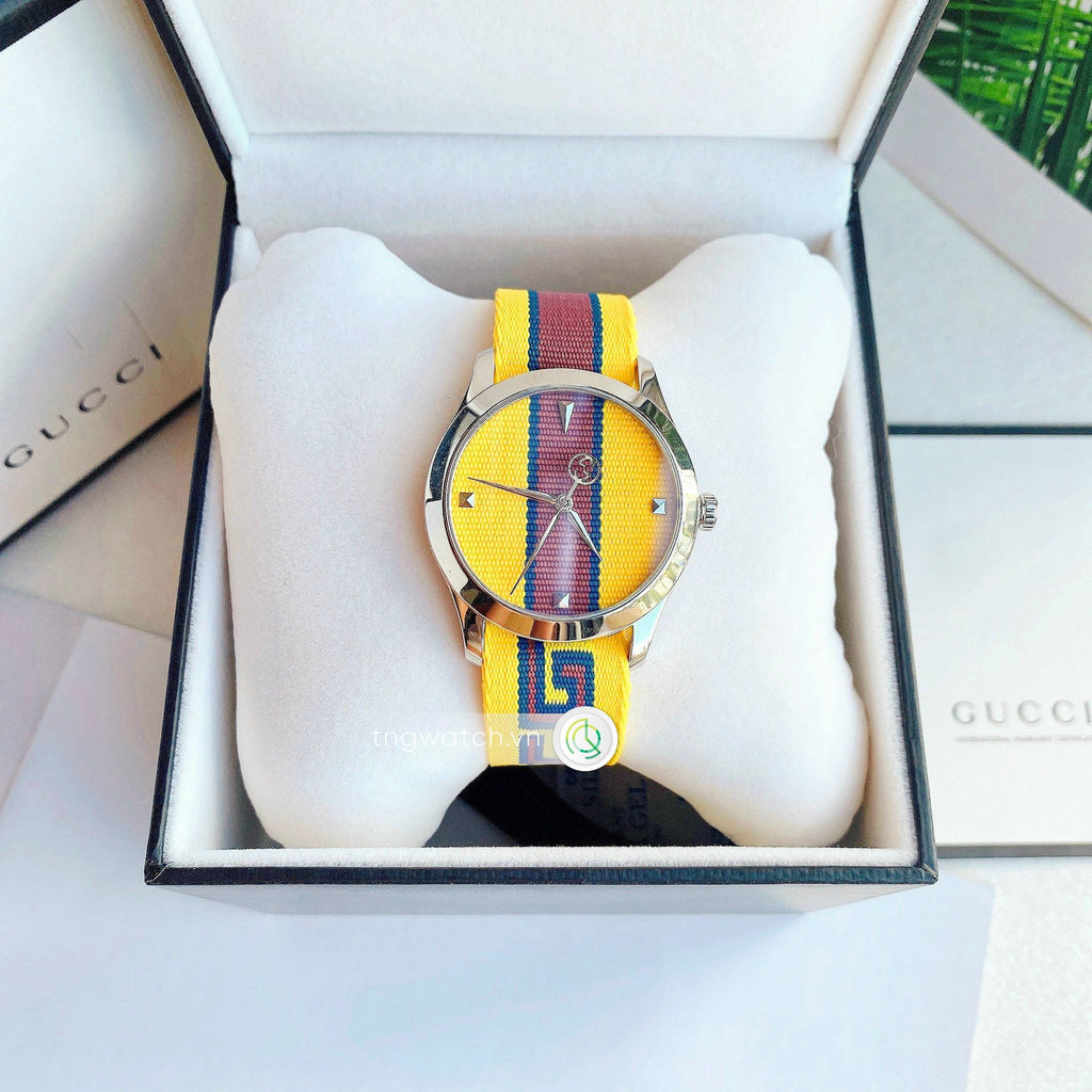 Gucci G Timeless Quartz Yellow & Purple Dial Yellow & Purple NATO Strap Watch For Men - YA1264069 Buy Now By Gucci