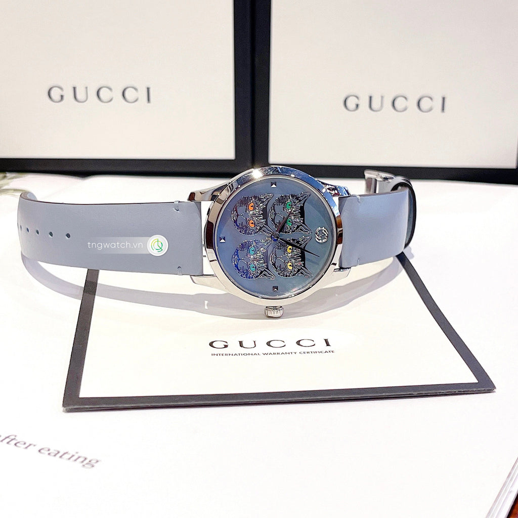 Gucci G Timeless Quartz Mother of Pearl Dial Blue Leather Strap Watch For Women - YA1264124 Buy Now By Gucci