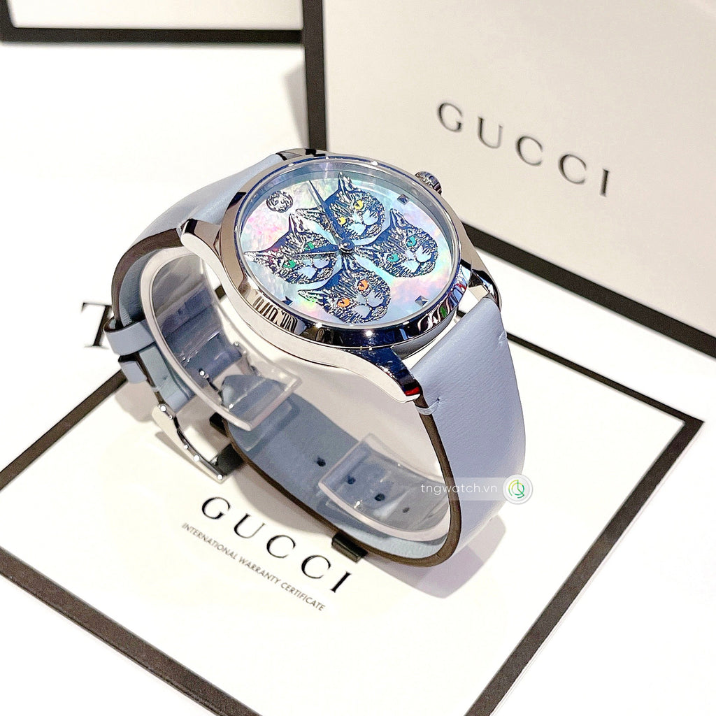 Gucci G Timeless Quartz Mother of Pearl Dial Blue Leather Strap Watch For Women - YA1264124 Buy Now By Gucci
