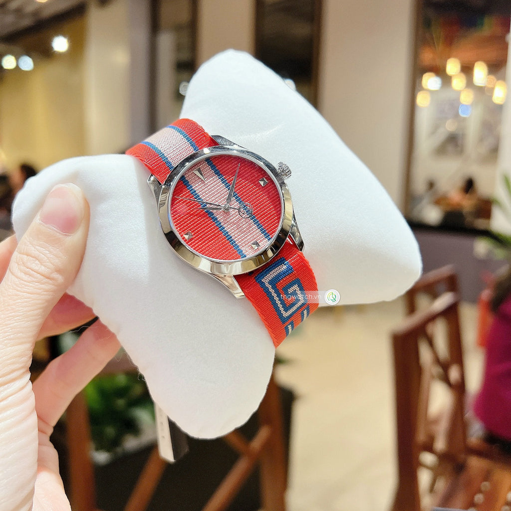 Gucci G Timeless Quartz Red Dial Two Tone NATO Strap Watch For Men - YA1264070 Buy Now By Gucci