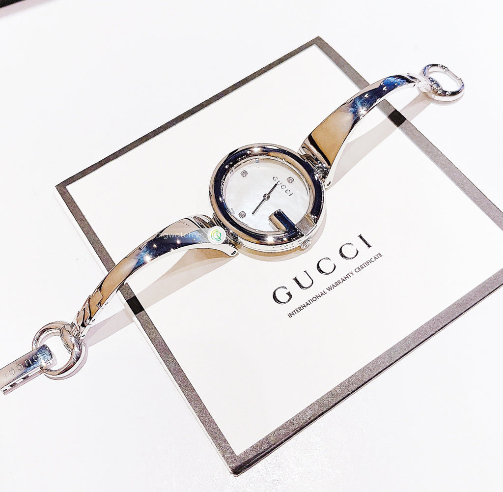 Gucci Guccissima Diamonds Mother of Pearl Dial Silver Steel Strap Watch For Women - YA134303 Buy Now By Gucci