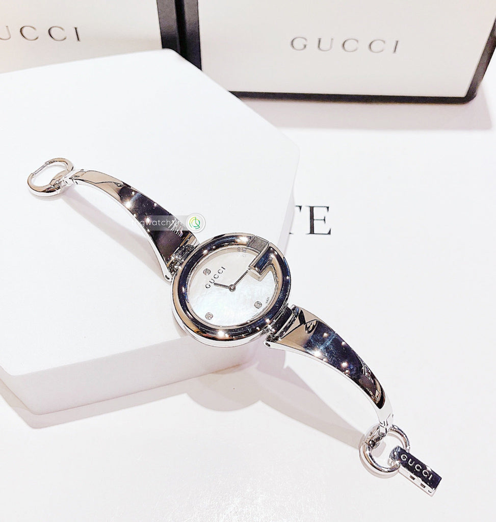 Gucci Guccissima Diamonds Mother of Pearl Dial Silver Steel Strap Watch For Women - YA134303 Buy Now By Gucci