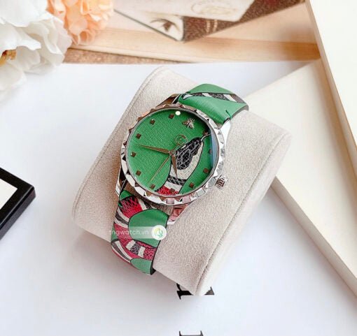 Gucci G Timeless Le Marche Des Merveilles Green Dial Green Leather Strap Watch for Women - YA1264081 Buy Now By Gucci