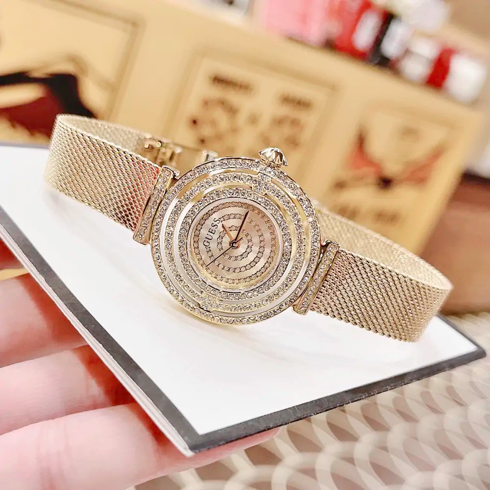 Guess Dream Quartz Gold Dial Gold Mesh Strap Watch For Women - GW0550L2 Buy Now By Guess