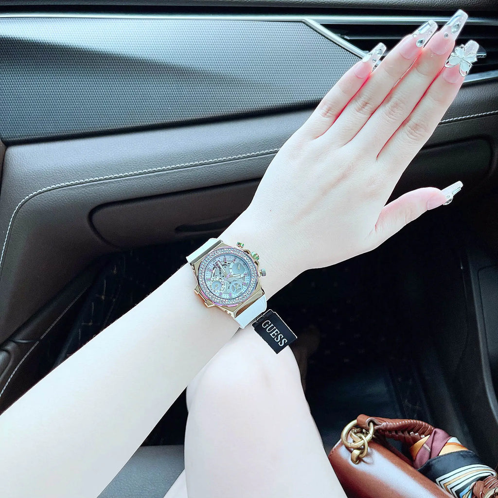 Guess Fusion Chronograph White Dial White Leather Strap Watch For Women - GW0553L2 Buy Now By Guess