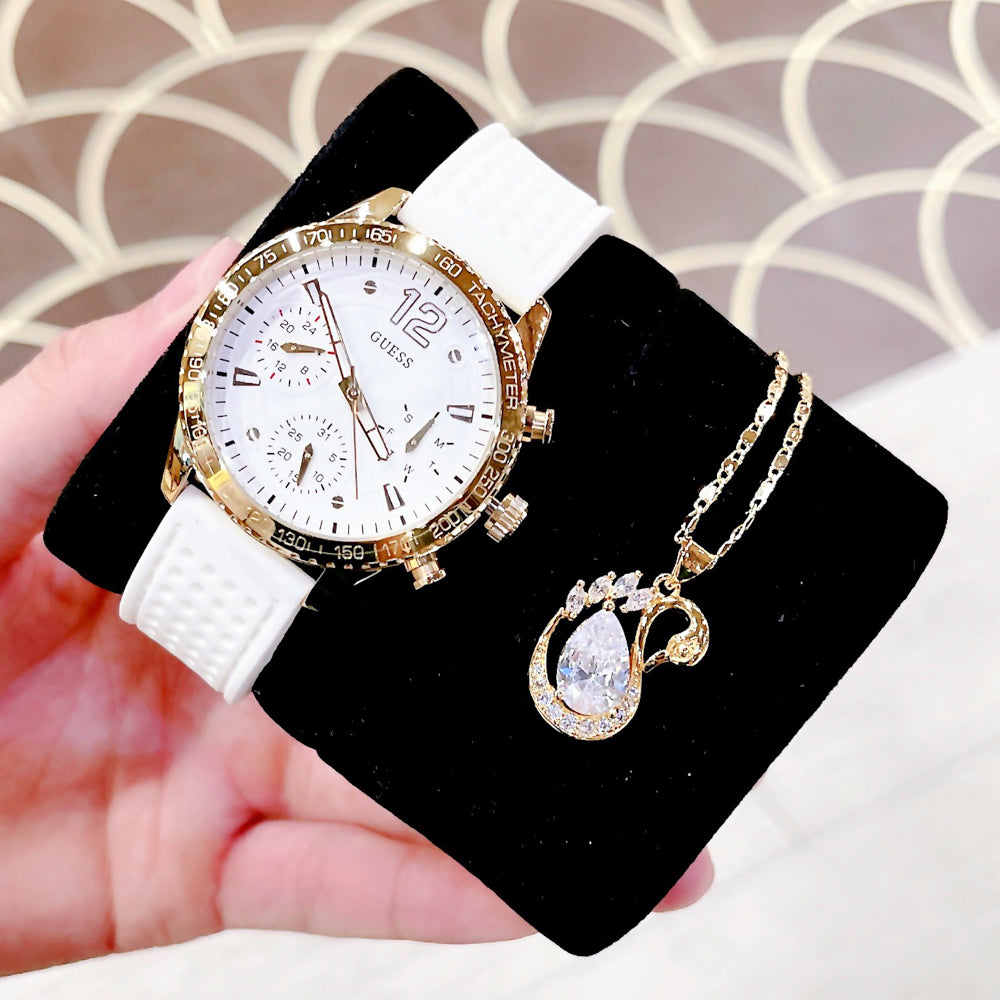 Guess Marina Multifunction White Dial White Rubber Strap Watch for Women - W1025L5 Buy Now By Guess