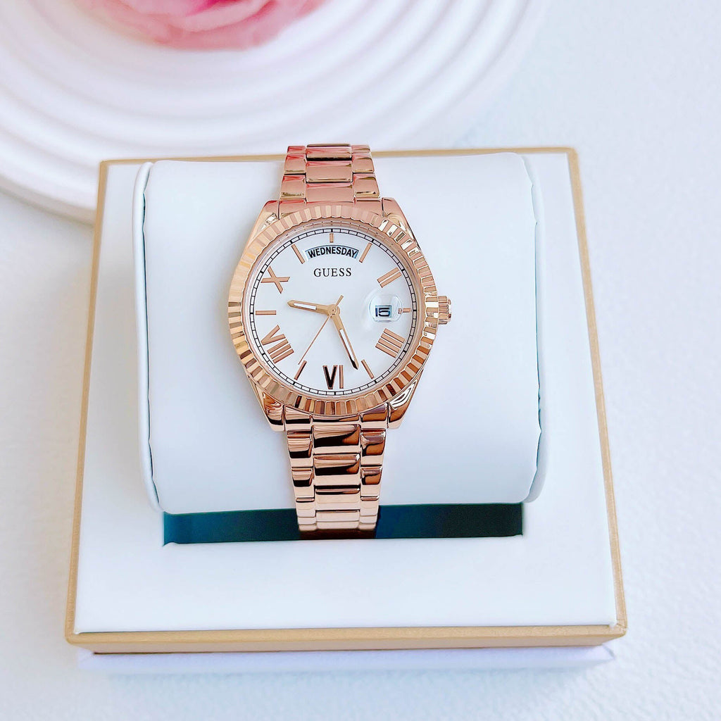 Guess Luna White Dial Rose Gold Steel Strap Watch for Women - GW0308L3 Buy Now By Guess