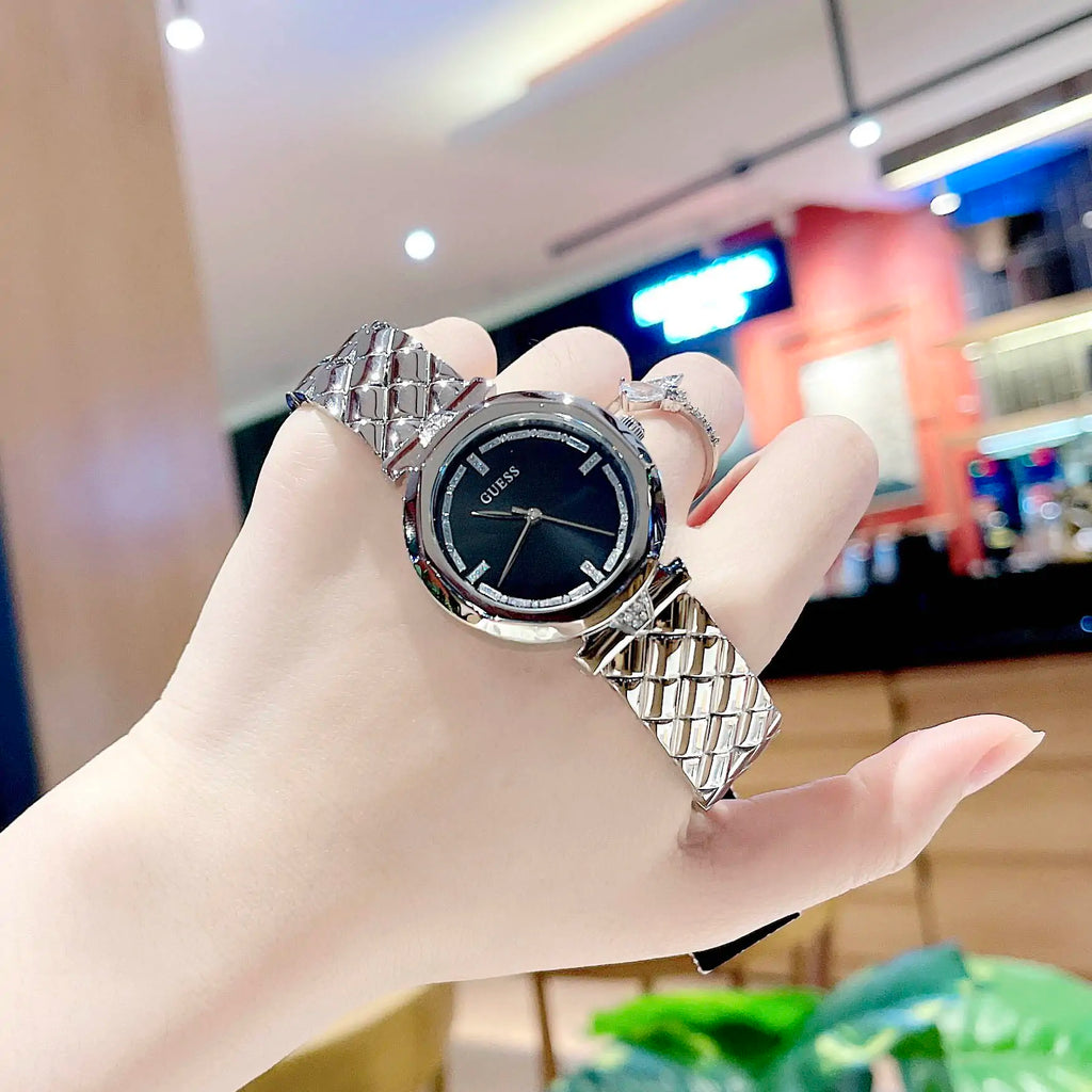 Guess Rumour Quartz Black Dial Silver Steel Strap Watch For Women - GW0613L1 Buy Now By Guess