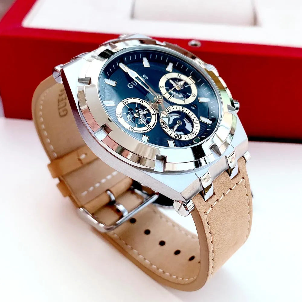 Guess Continental Multifunction Black Dial Brown Leather Strap Watch for Men - GW0262G1 Buy Now By Guess