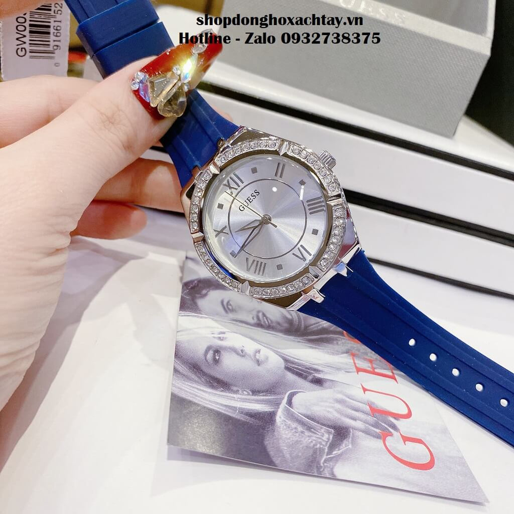 Guess Cosmo Diamonds Silver Dial Blue Rubber Strap Watch for Women - GW0034L5 Buy Now By Guess
