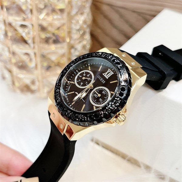 Guess Black Dial Black Rubber Strap Watch For Women - W1053L7 Buy Now By Guess