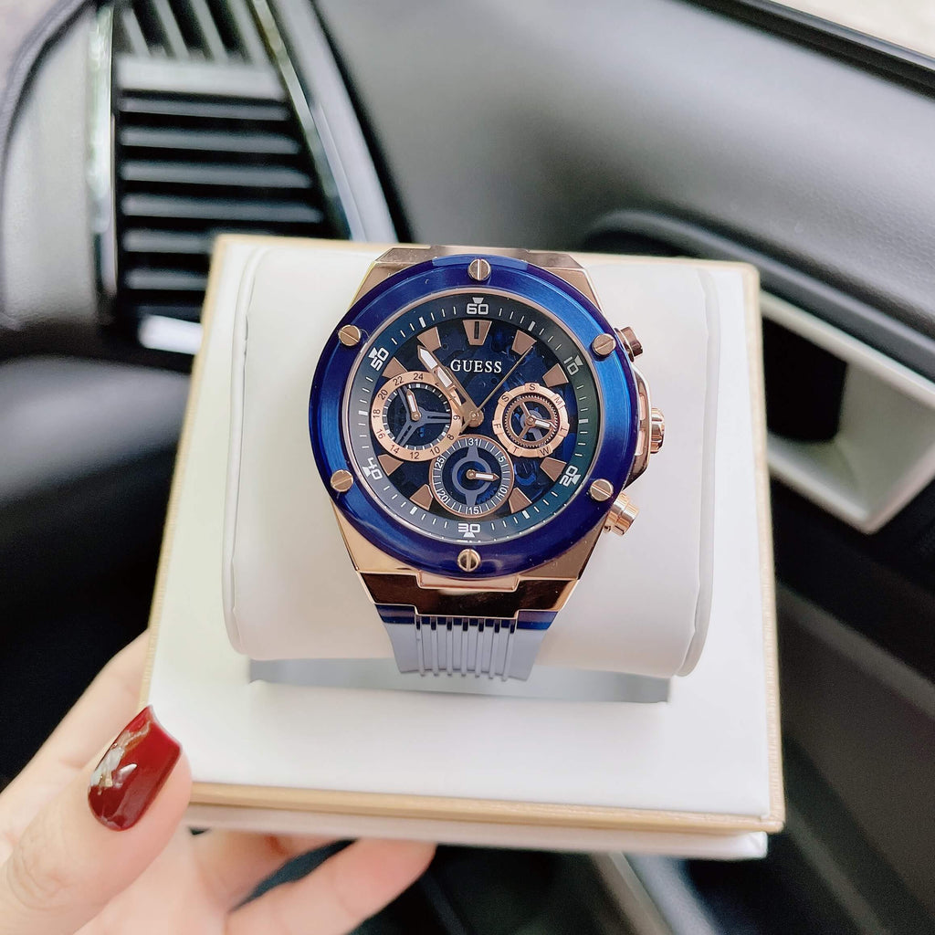 Guess Poseidon Chronograph Blue Dial Blue Silicone Strap Watch For Men - GW0425G3 Buy Now By Guess