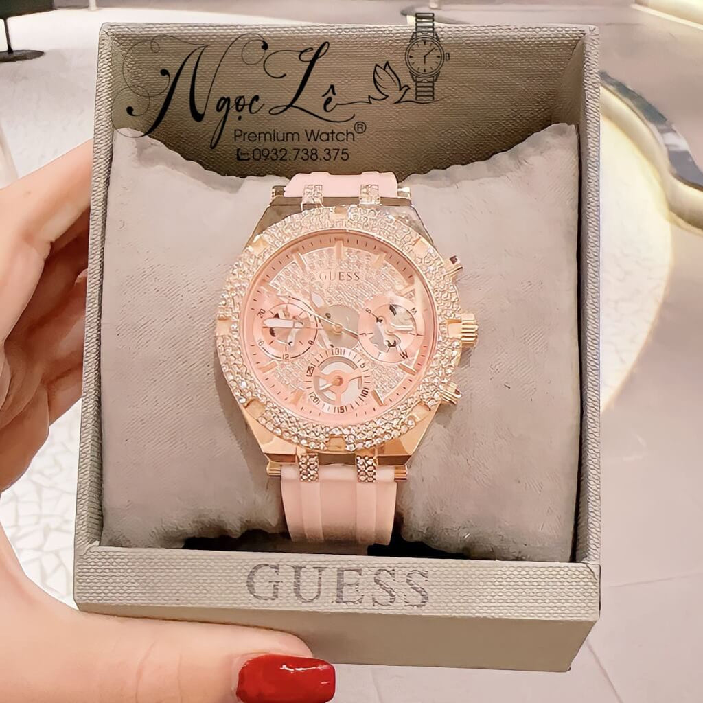 Guess Heiress Diamonds Rose Gold Dial Pink Rubber Strap Watch for Women - GW0407L3 Buy Now By Guess