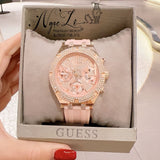 Guess Heiress Diamonds Rose Gold Dial Pink Rubber Strap Watch for Women - GW0407L3 Buy Now By Guess