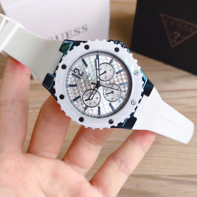 Guess Overdrive Chronograph White Dial White Rubber Strap Watch for Women - W0149L6 Buy Now By Guess