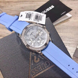 Guess Confetti Crystal Silver Dial Blue Rubber Strap Watch For Women - W1098L3 Buy Now By Guess