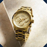 Guess Sunrise Chronograph Gold Dial Gold Steel Strap Watch For Women - W0330L1 Buy Now By Guess