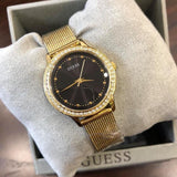 Guess Chelsea Crystals Black Dial Gold Mesh Bracelet Watch For Women - W0647L8 Buy Now By Guess