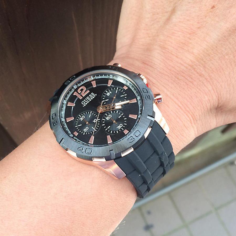 Guess Caliber Chronograph Black Dial Black Rubber Strap Watch for Men - W0864G2 Buy Now By Guess