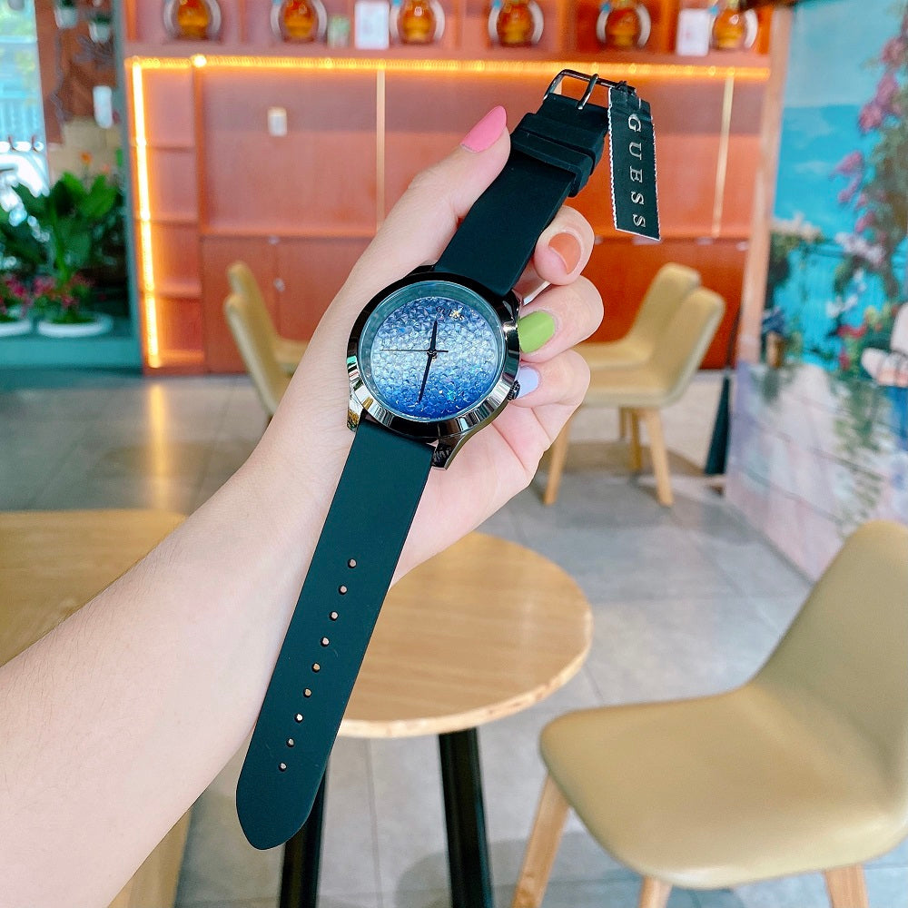 Guess Crush Crystals Silver Dial Black Rubber Strap Watch for Women - W1223L4 Buy Now By Guess