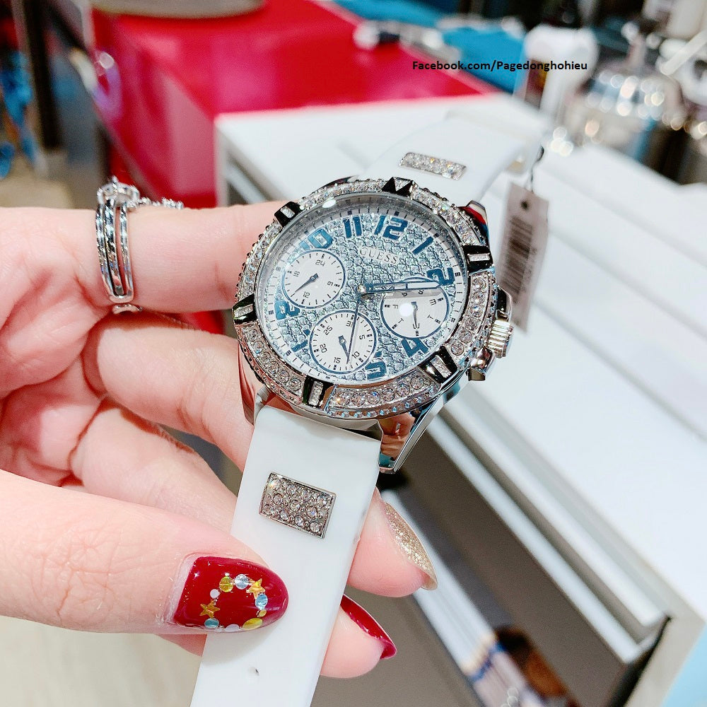 Guess Frontier Diamonds Silver Dial White Rubber Strap Watch For Women - W1160L4 Buy Now By Guess