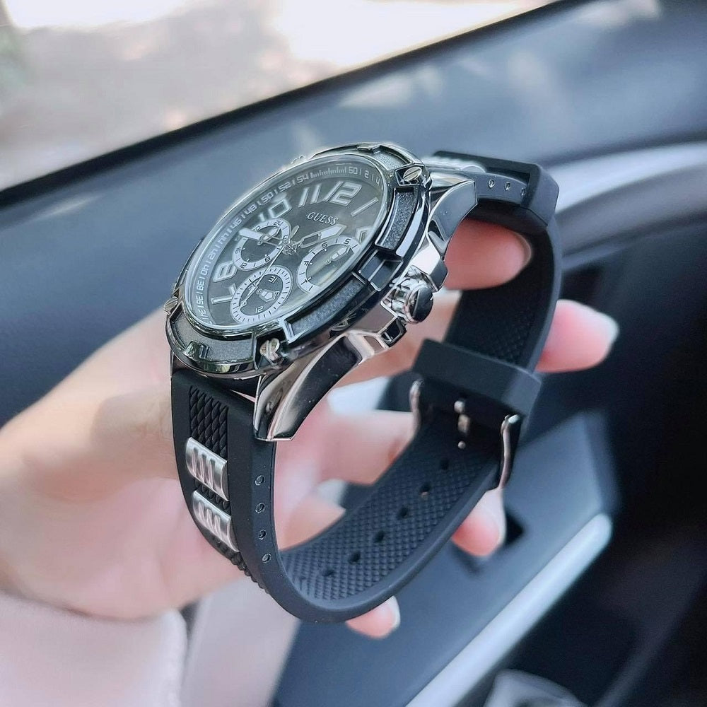 Guess Delta Black Dial Black Silicone Strap Watch for Men - GW0051G1 Buy Now By Guess