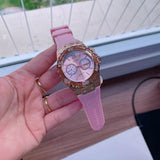 Guess Rose Gold Dial with Diamonds Pink Rubber Strap Watch For Women - W1053L3 Buy Now By Guess