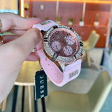 Guess Frontier Diamonds Rose Gold Dial Pink Rubber Strap Watch For Women - W1160L5 Buy Now By Guess