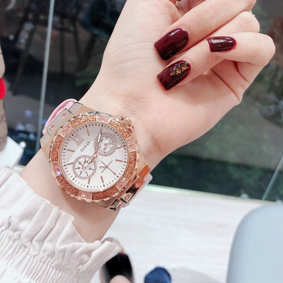 Guess Limelight Quartz Analog White Dial Pink Leather Strap Watch For Women - W0775l3 Buy Now By Guess