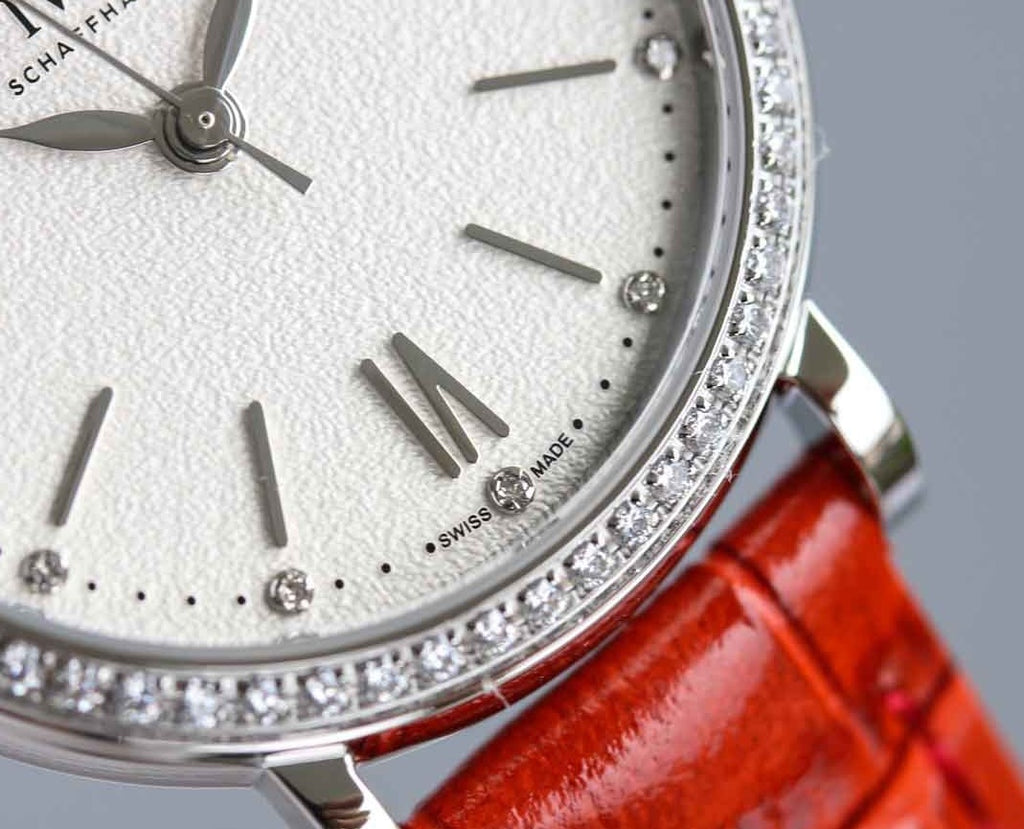 IWC Portofino Automatic Diamonds Silver Dial Red Leather Strap Watch for Women - IW357408 Buy Now By IWC