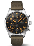 IWC Pilot's Watch Chronograph Black Dial Olive Green Calfskin Strap Watch for Men - IW377730 Buy Now By IWC