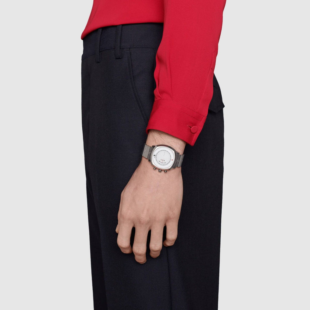 Gucci Grip Chronograph Mickey Mouse White Dial Silver Steel Strap Watch For Men - YA157306 Buy Now By Gucci