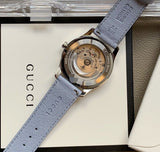 Gucci G Timeless Automatic Mother of Pearl Dial Blue Leather Strap Watch For Women - YA1264113 Buy Now By Gucci