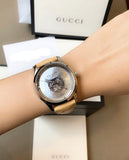 Gucci G Timeless Automatic Mother of Pearl Dial Brown Leather Strap Watch For Women - YA1264112 Buy Now By Gucci