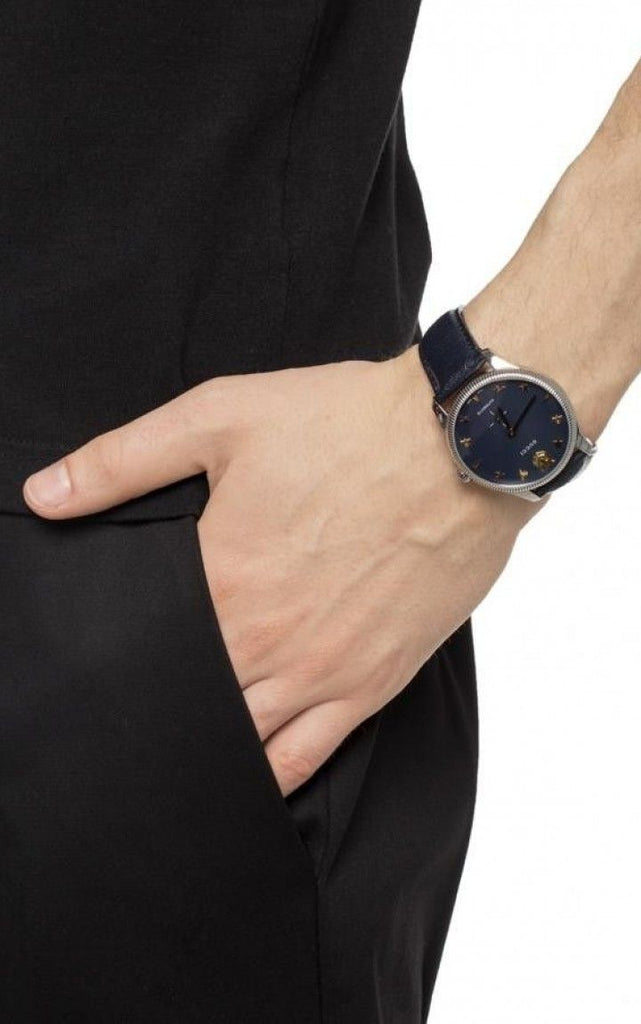 Gucci G Timeless Automatic Blue Dial Black Leather Strap Watch For Men - YA126347 Buy Now By Gucci