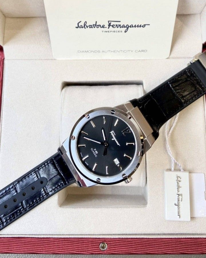 Salvatore Ferragamo F-80 Classic Black Dial Black Leather Strap Watch for Men - SFDT00619 Buy Now By Salvatore Ferragamo