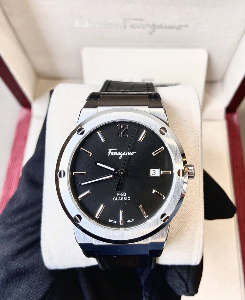 Salvatore Ferragamo F-80 Classic Black Dial Black Leather Strap Watch for Men - SFDT00219 Buy Now By Salvatore Ferragamo