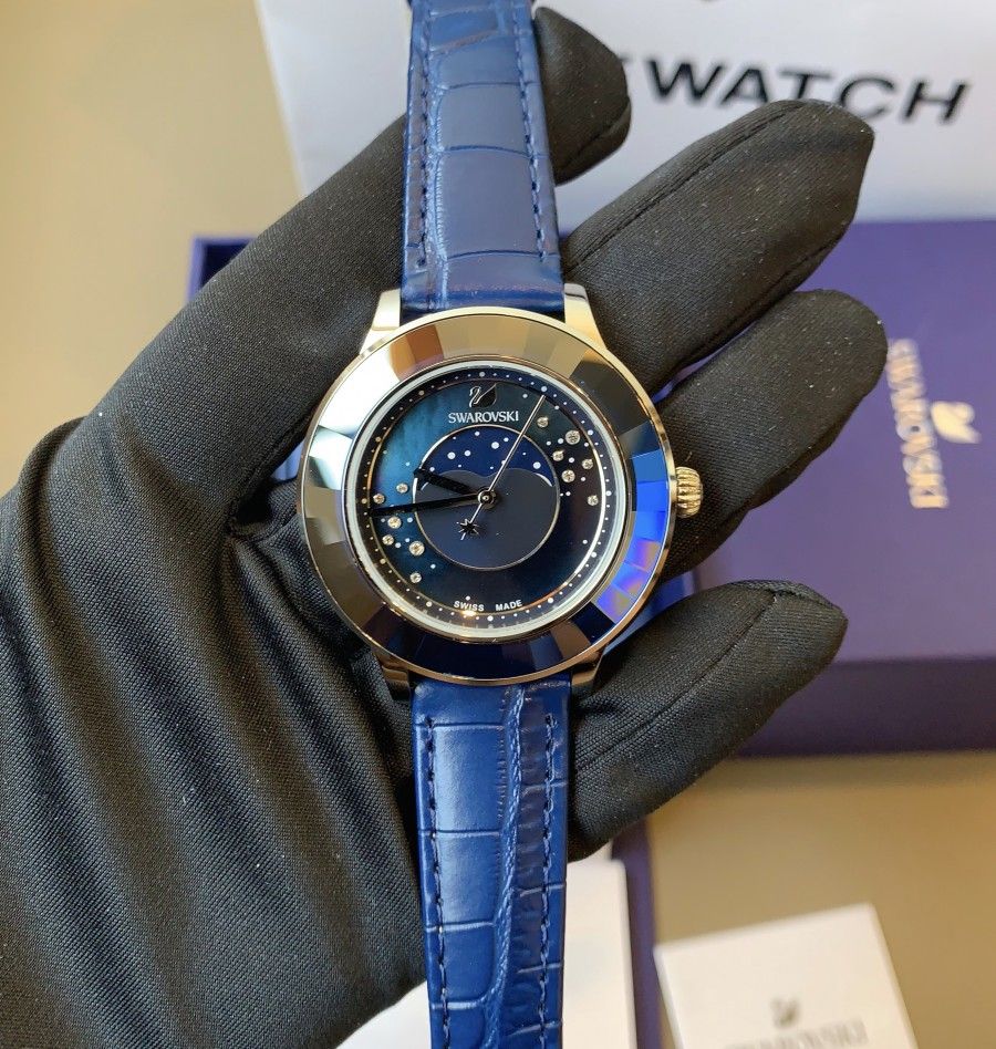 Swarovski Octea Lux Moon Crystal Blue Dial Blue Leather Strap Watch for Women - 5516305 Buy Now By Swarovski