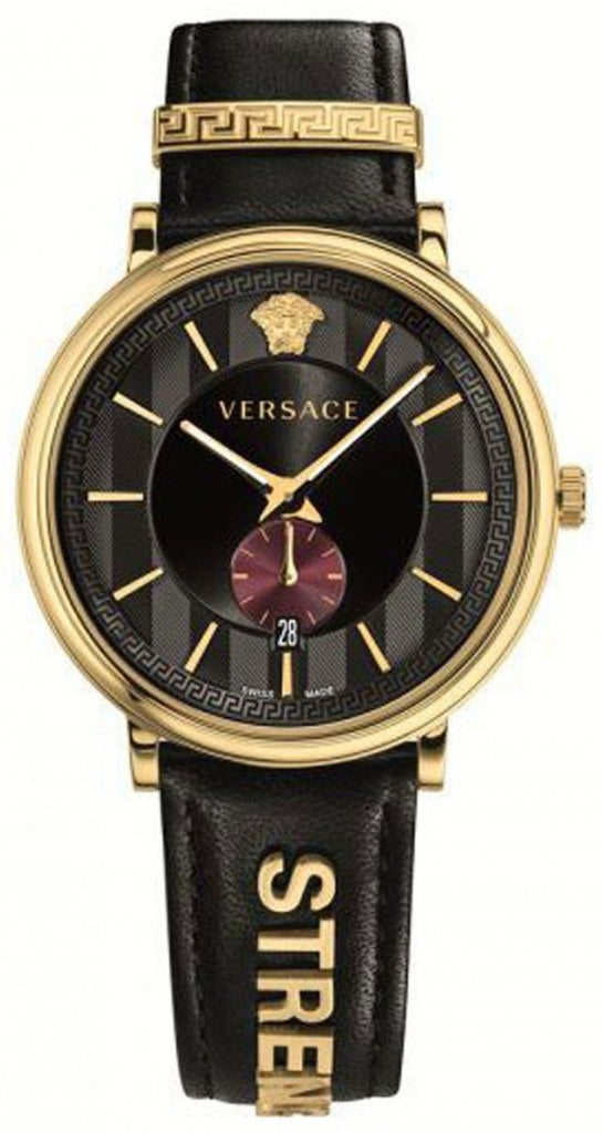 Versace V-Circle Manifesto Edition Black Dial Black Leather Strap Watch for Men - VBQ050017 Buy Now By Versace