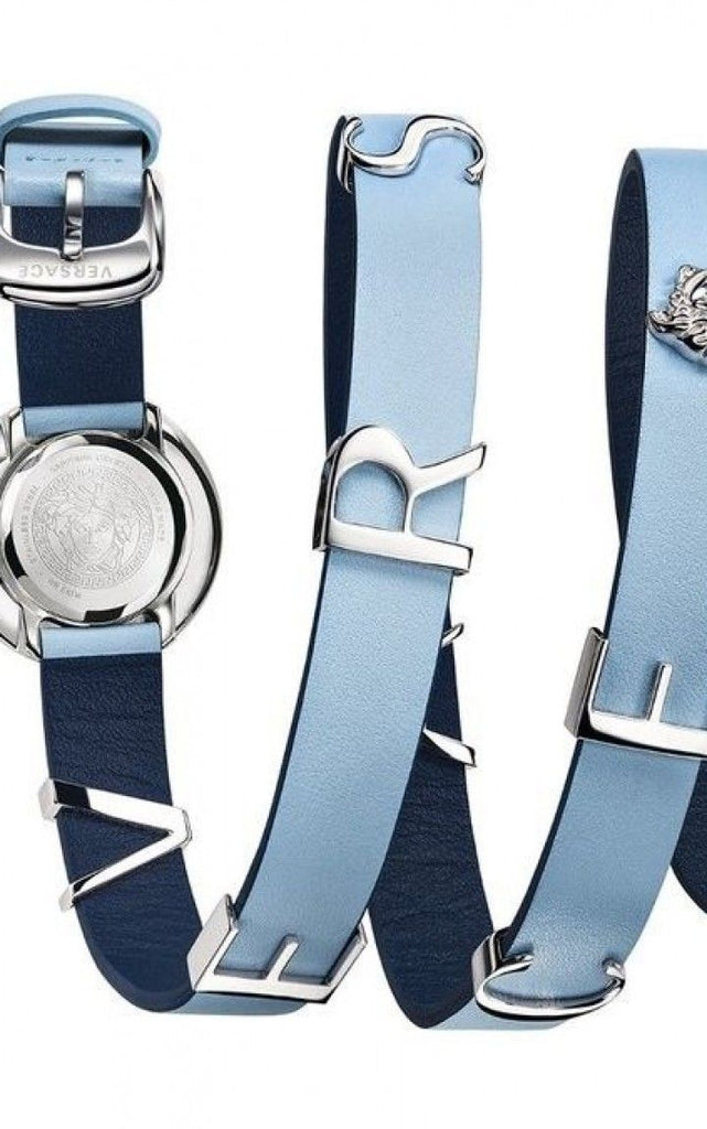 Versace V Flare Silver Dial Blue Leather Strap Watch for Women - VEBN00118 Buy Now By Versace