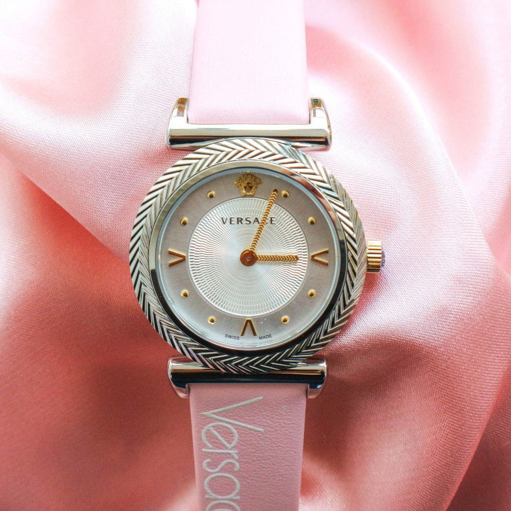 Versace V-Motif Silver Dial Pink Leather Strap Watch for Women - VERE00118 Buy Now By Versace