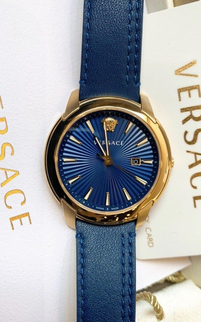 Versace V-Urban Quartz Blue Dial Blue Leather Strap Watch for Men - VELQ00319 Buy Now By Versace