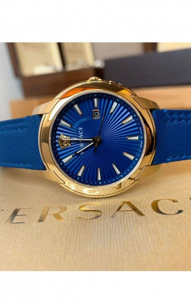 Versace V-Urban Quartz Blue Dial Blue Leather Strap Watch for Men - VELQ00319 Buy Now By Versace