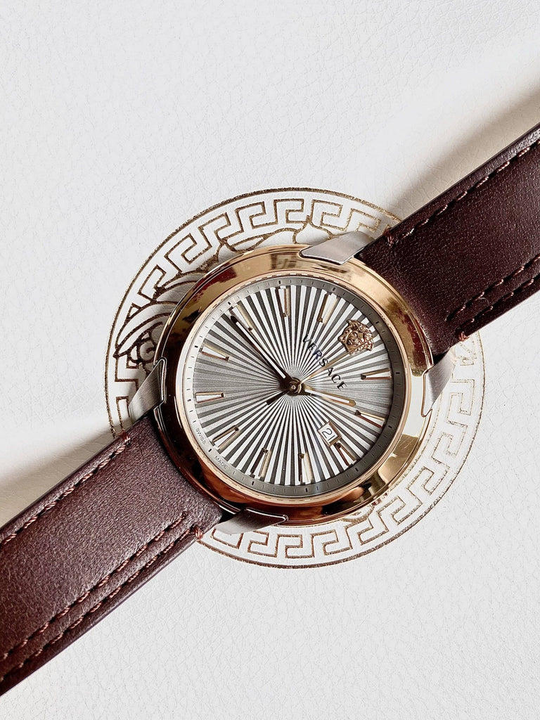 Versace V-Urban Quartz Grey Dial Brown Leather Strap Watch for Men - VELQ00219 Buy Now By Versace