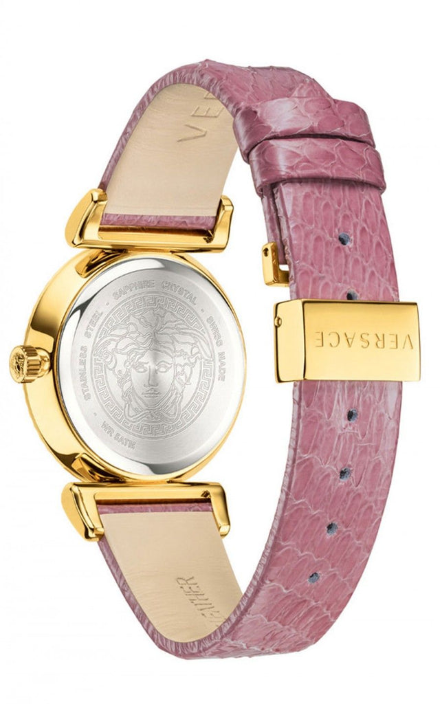Versace V-Motif Vintage Logo Diamonds Gold Dial Pink Leather Strap Watch for Women - VERE01118 Buy Now By Versace