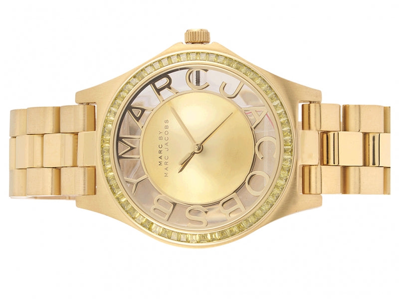 Marc Jacobs Henry Transparent Gold Dial Gold Steel Strap Watch for Women - MBM3338 Buy Now By Marc Jacobs